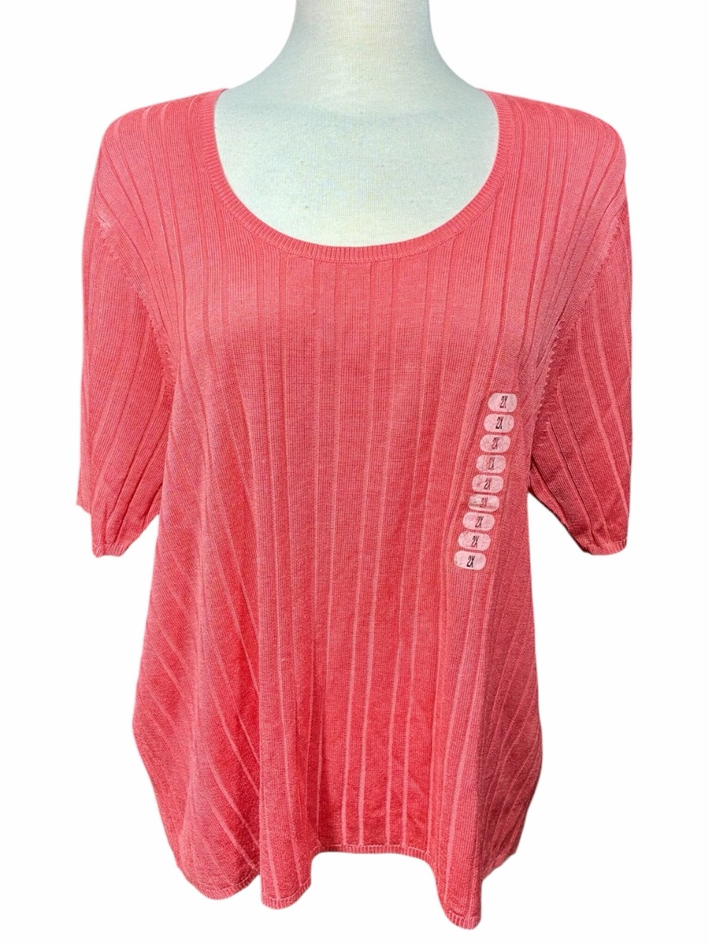 NEW august silk 100% Silk Coral Pink Short Sleeve Sweater Women's Size 2X